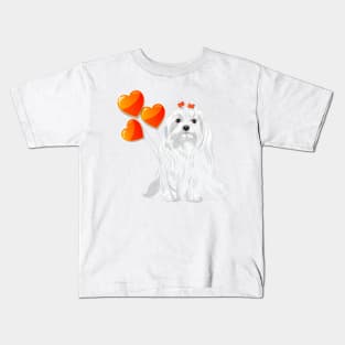 Valentine card with a dog Maltese Kids T-Shirt